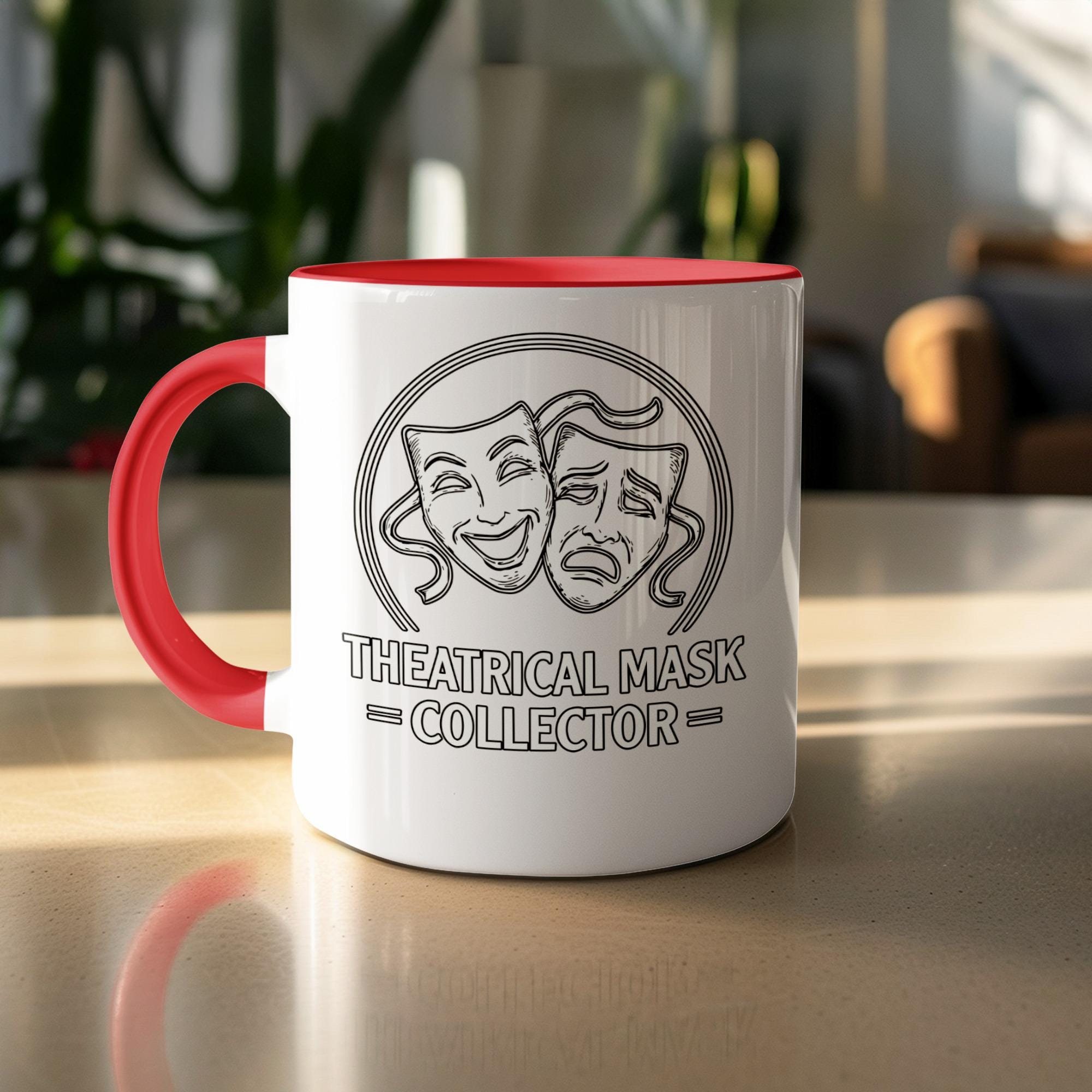 Theatrical Mask Collector Mug, Comedy and Tragedy Mask Mug, Theater Lover Gift, Drama Masks Coffee Cup, Actor Present, Unique Theater Decor