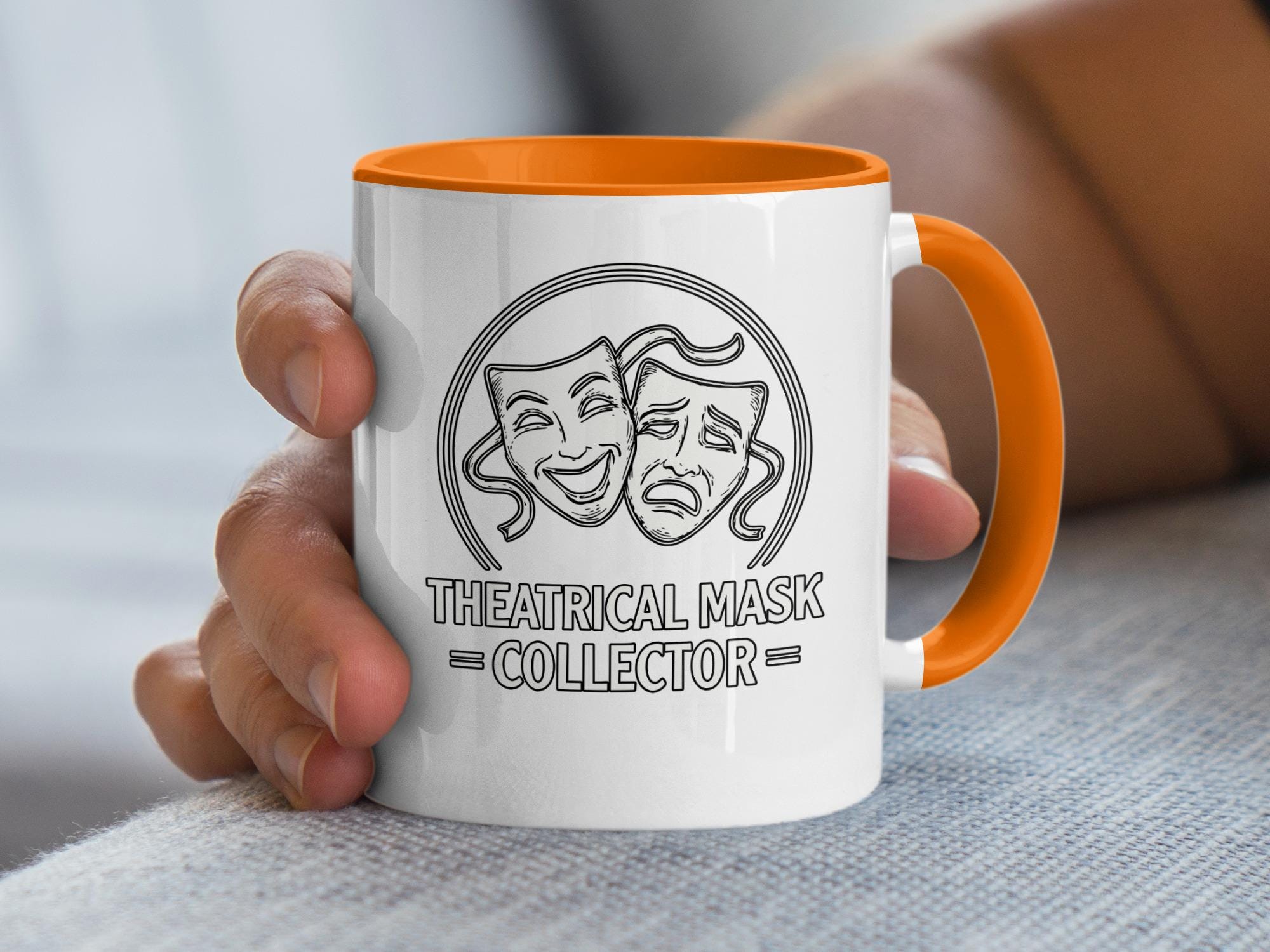 Theatrical Mask Collector Mug, Comedy and Tragedy Masks Cup, Theater Lover Gift, Drama Enthusiast Coffee Mug, Actor Gift Cup for Theater
