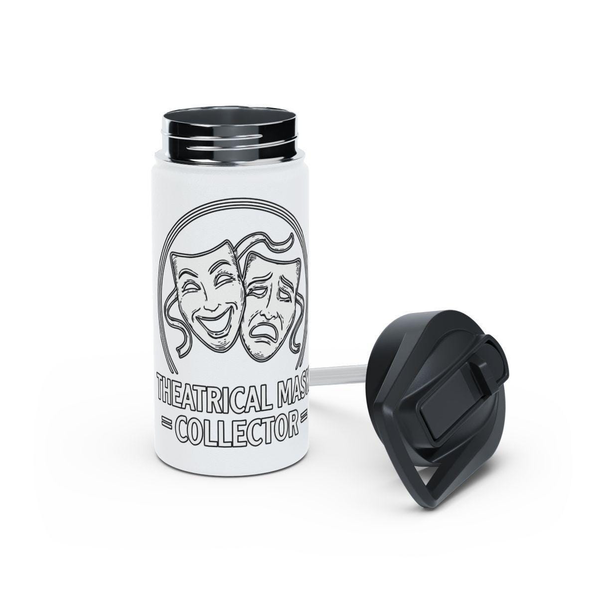 Theatrical Mask Collector Stainless Steel Water Bottle, Double Insulated Flask with Lid, Drama Comedy Masks, Theatre Lover Gift
