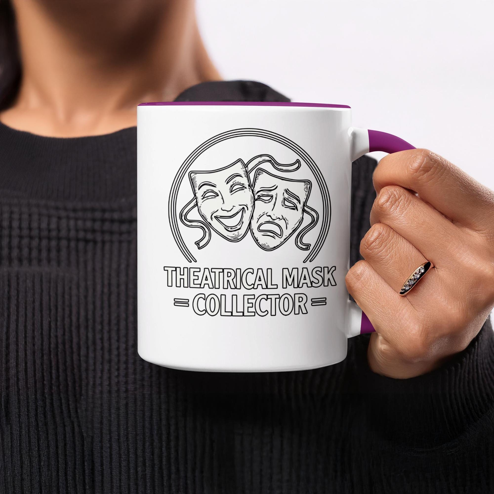 Theatrical Mask Collector Mug, Comedy and Tragedy Mask Mug, Theater Enthusiast Gift, Drama Mask Coffee Mug, Actor Humor Mug