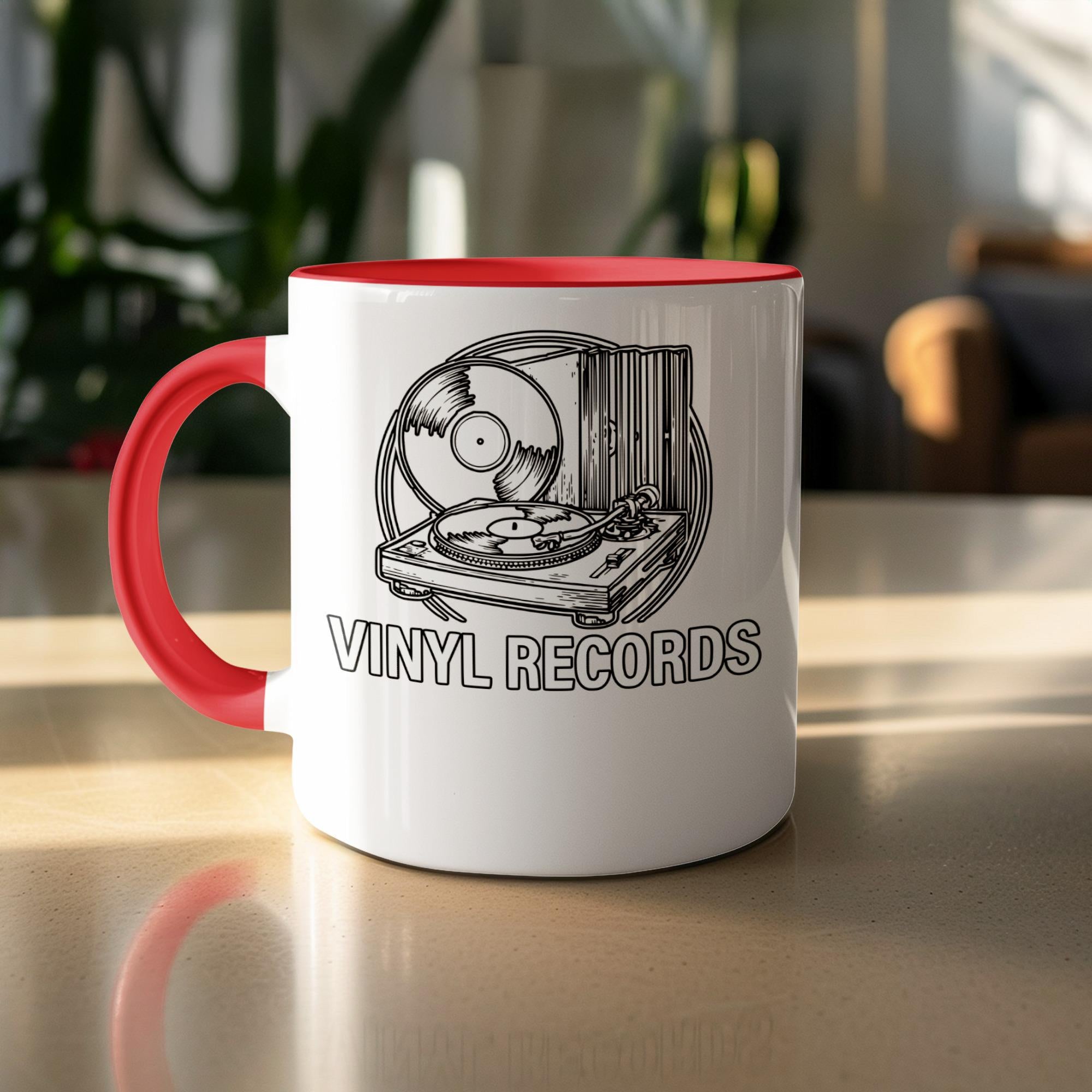 Vinyl records coffee mug, retro vinyl record player gift, music lover gift, turntable design mug, unique vinyl records mug