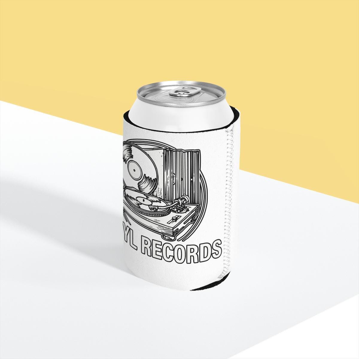 Vinyl Records Can Cooler, Retro Music Drink Holder, Vintage Vinyl Lover Gift, Cool Can Sleeve, Turntable Design Drink Insulator