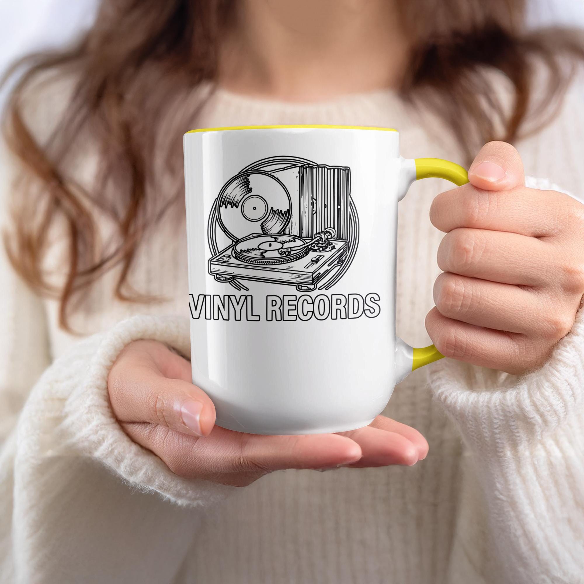 Vinyl Records Coffee Mug, Retro Turntable Mug, Music Lover Gift, Unique Vinyl Record Mug, Music Enthusiast Present, Vintage Music Mug