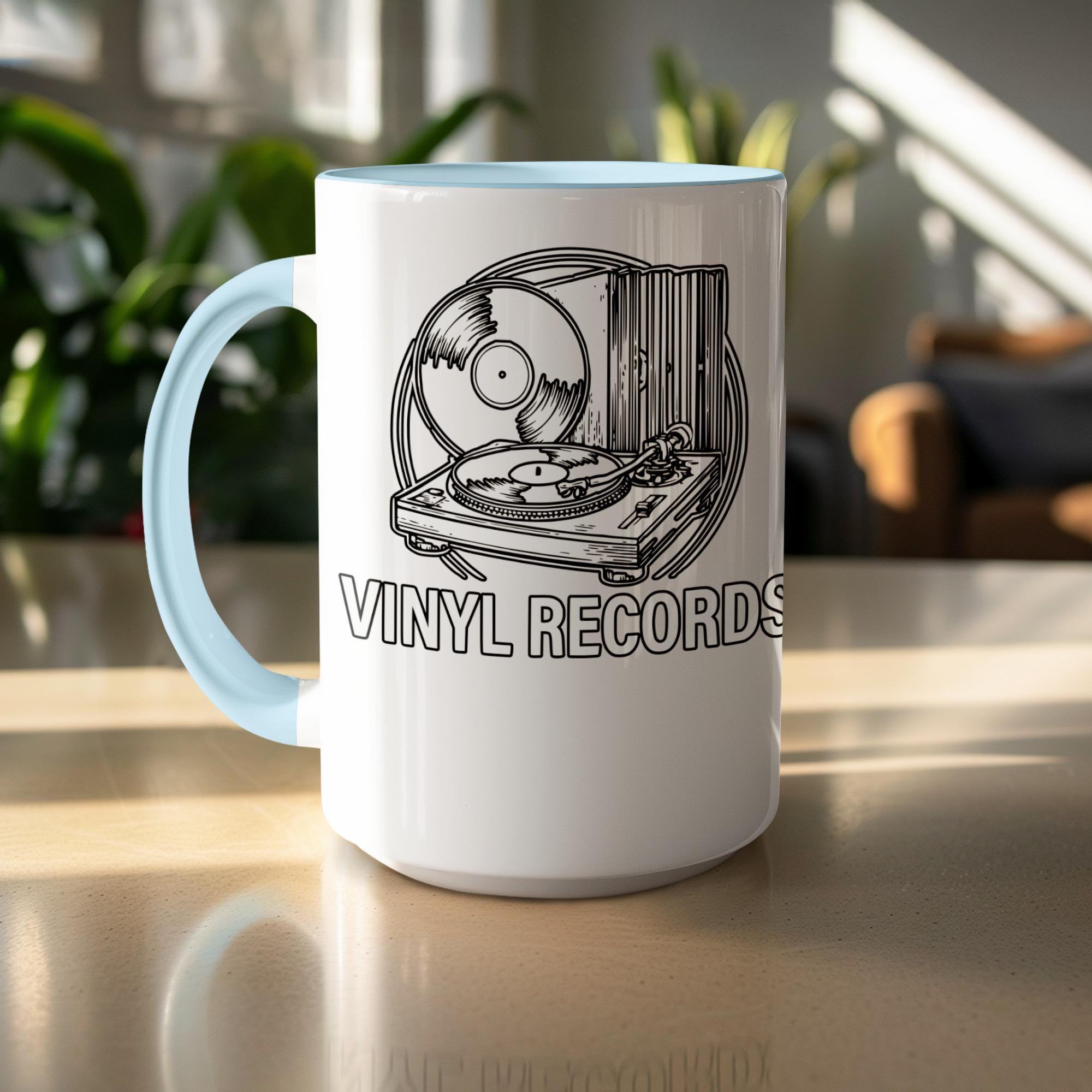 Vinyl Records Mug, Retro Turntable Coffee Cup, Music Lover Gift, Record Player Design, Unique Retro Music Mug, Vintage Music Mug