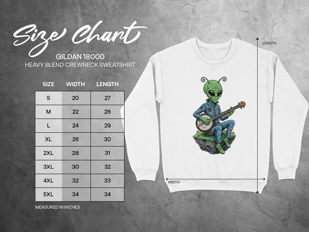 Alien Banjo Player Sweatshirt, Unique Alien Playing Banjo Sweater, Quirky Alien Music Lover Crewneck, Funny Alien with Instrument Gift