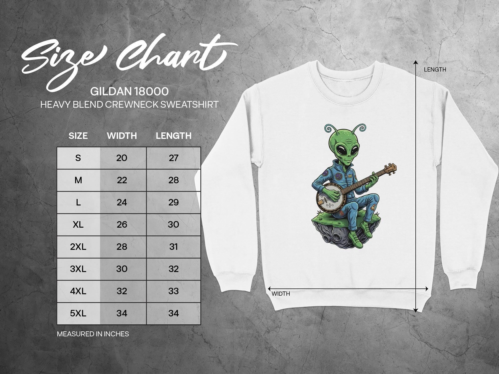 Alien Banjo Player Sweatshirt, Unique Alien Playing Banjo Sweater, Quirky Alien Music Lover Crewneck, Funny Alien with Instrument Gift