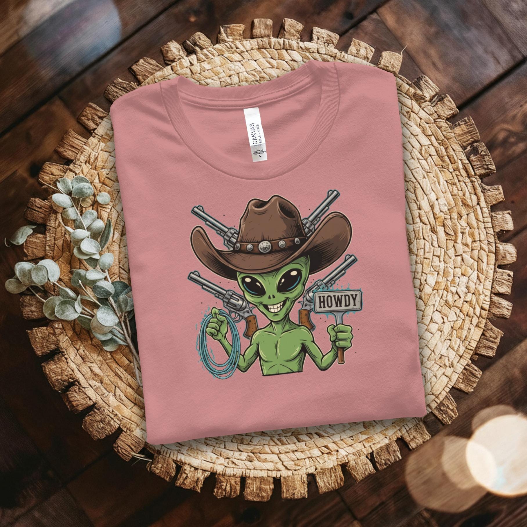 Funny Alien Cowboy T Shirt, Howdy Green Alien Graphic Tee, Cute Alien Western Shirt, Quirky Alien Design, Unique Gift for Sci-Fi Fans