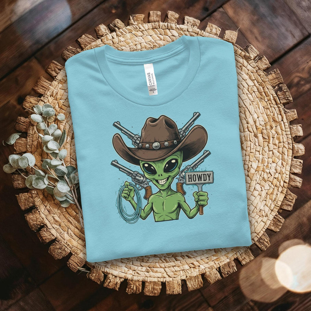 Alien Cowboy T-Shirt, Funny Western Alien Tee, Howdy Alien Shirt, Rodeo Alien Graphic Tee, Unique Alien Lover Gift, Cute Alien Apparel
