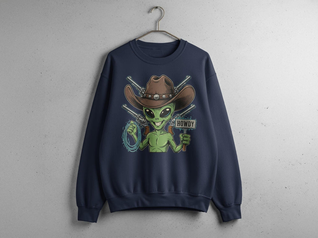 Alien Cowboy Sweatshirt, Retro Space Western Crewneck, Howdy Alien Graphic Sweater, Fun Alien Rodeo Pullover, Outer Space Novelty Top
