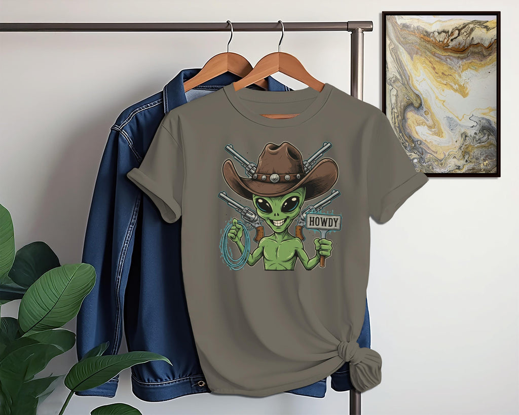 Funny Alien Cowboy Shirt, Western Alien Graphic Tee, Out of This World Alien T-Shirt, Cute Alien in Cowboy Hat Shirt