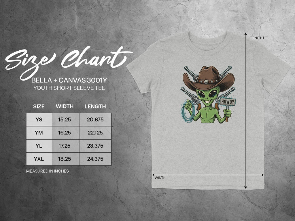 Alien Cowboy T-Shirt, Youth Short Sleeve Tee, Cool Alien Graphic, Fun Space Cowboy Design, Kids Sci-Fi Shirt, Unisex Alien Tee