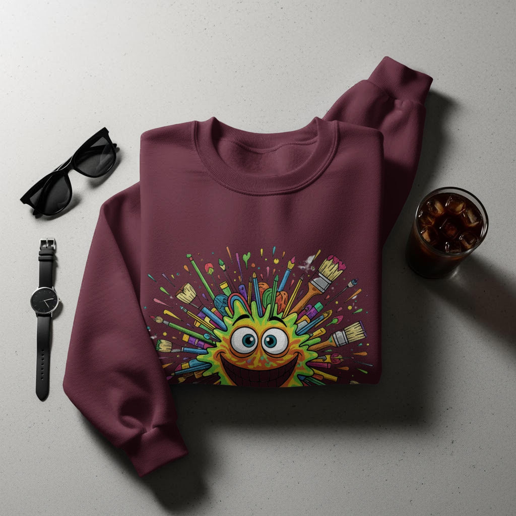 Fun Monster Sweatshirt, Artistic Graphic Pullover, Colorful Creature Crewneck, Unique Design Clothing, Vibrant Casual Wear
