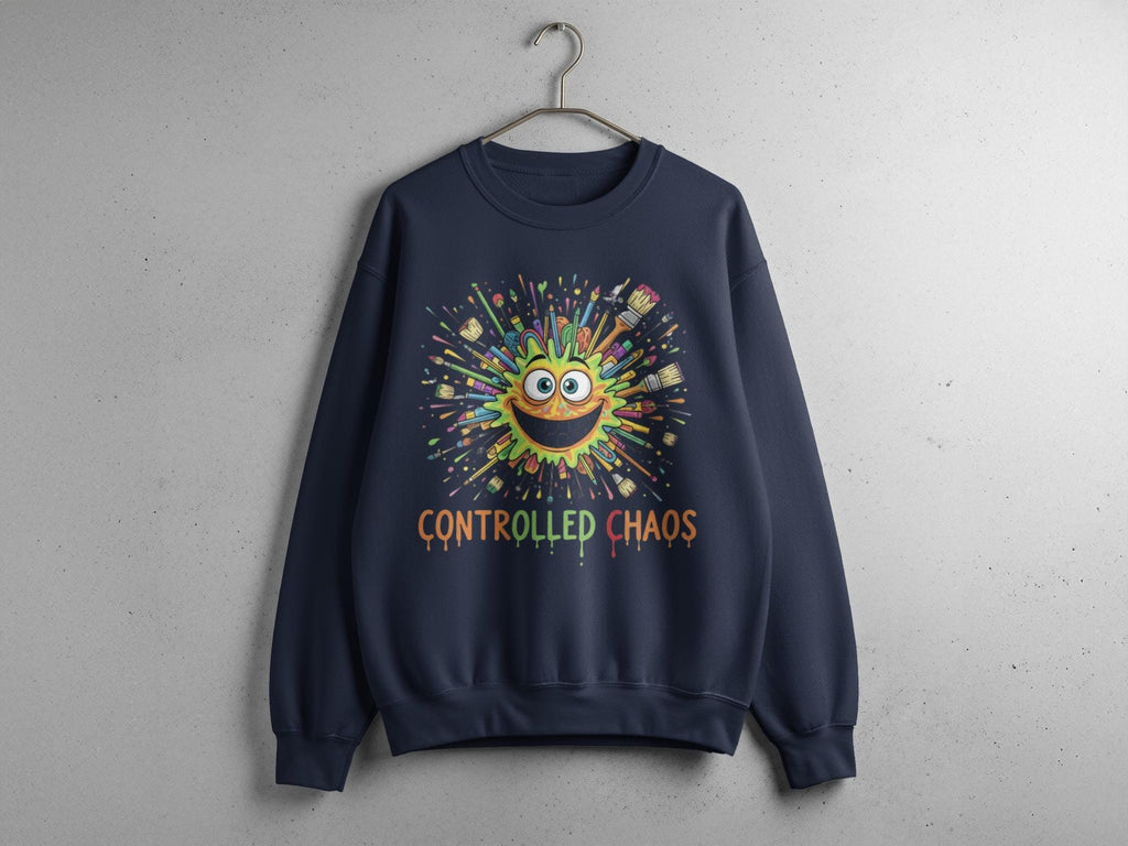 Controlled Chaos Sweatshirt, Fun Graphic Pullover, Cute Smile Design, Colorful Art Sweatshirt, Unique Cozy Sweater Gift