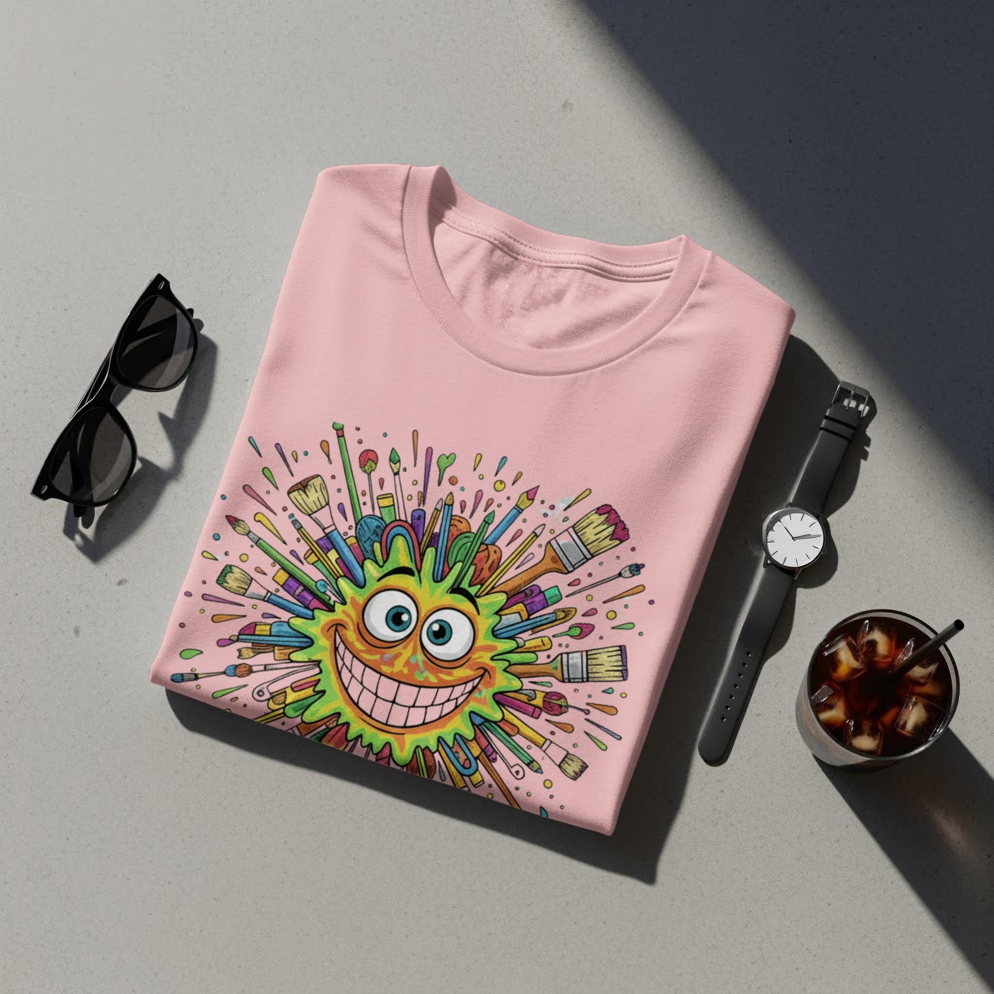 Colorful Smiley Face T-shirt, Fun Art Design Tee, Unique Graphic Shirt, Bright and Cheerful, Unisex Casual Wear, Gift Idea