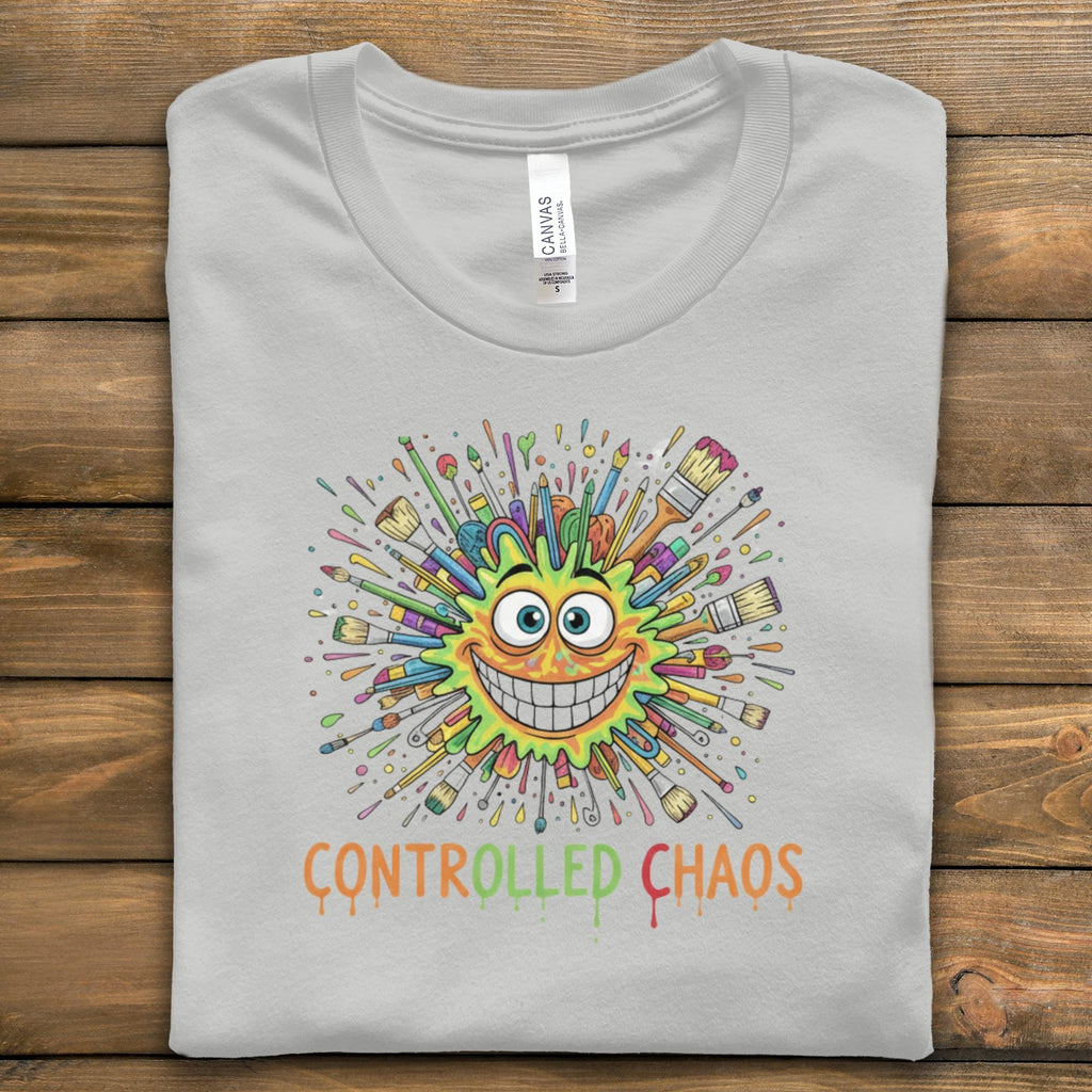 Controlled Chaos T-shirt, Fun Graphic Tee, Quirky Cartoon Shirt, Expressive Art Design Top, Unique Fashion Statement