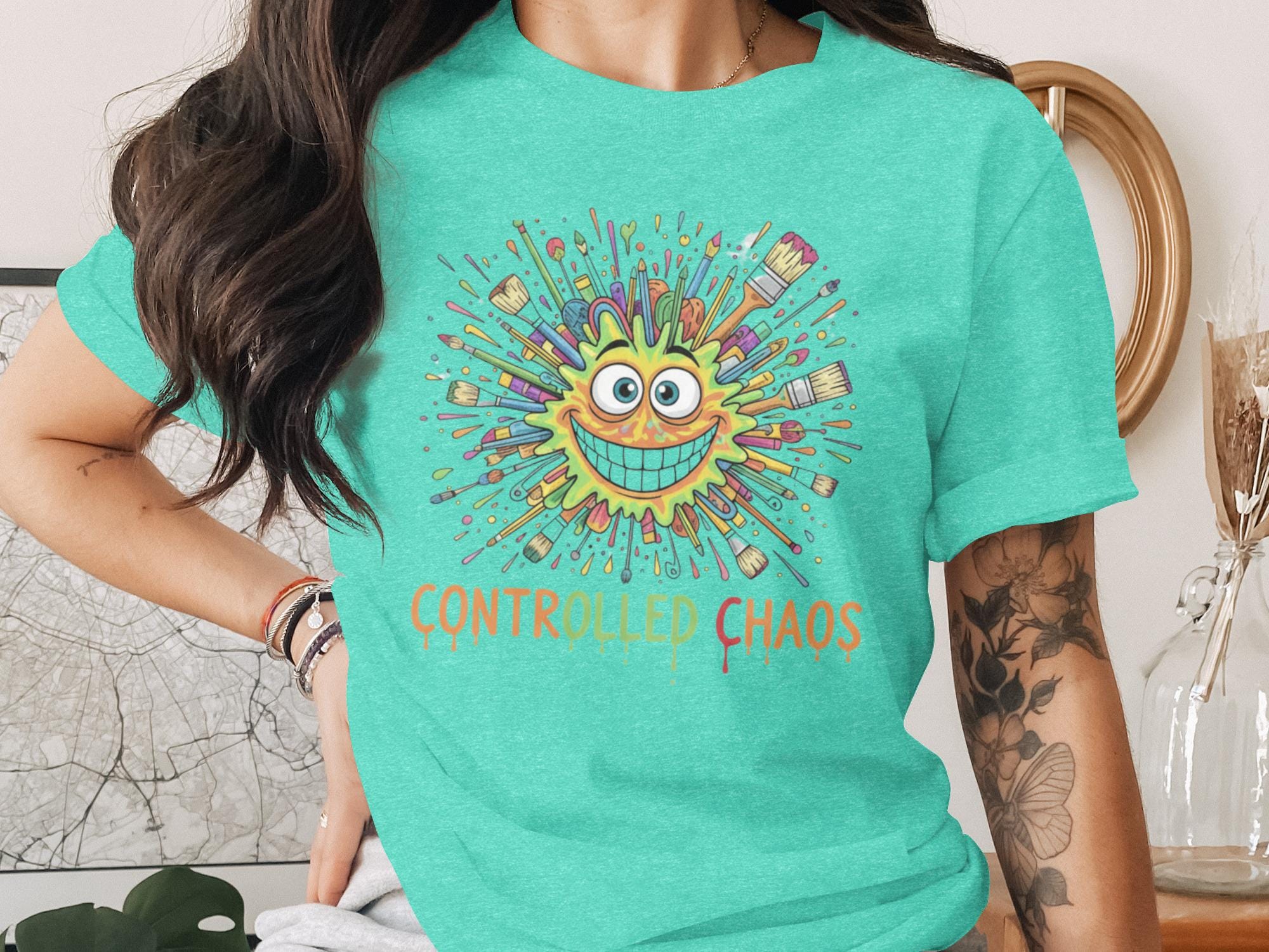 Controlled Chaos T-Shirts, Artsy Tees, Funny T-Shirts, Creative Expression, Painter Gift, Artistic Apparel, Unique Design