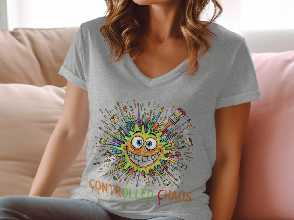Funny Graphic Tee for Artists, Colorful Smiley Face Art Shirt, Controlled Chaos T-Shirt, Cute Painter Gift, Unique Art Lover Tee