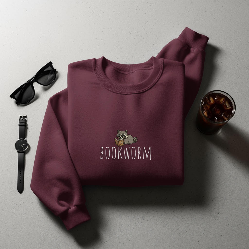 Cozy bookworm sweatshirt, book lover gift, cute raccoon design, casual reading sweater, unique reader apparel, unisex reading shirt