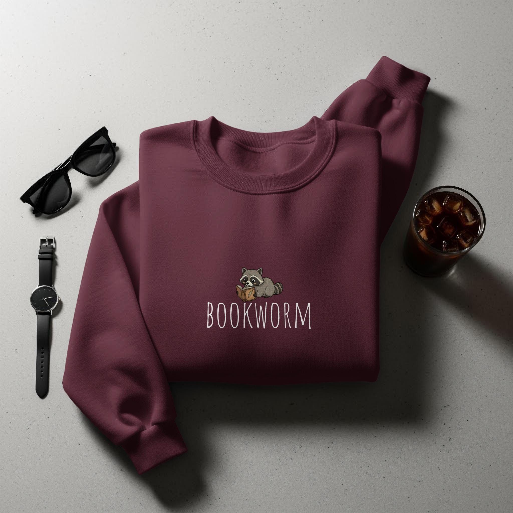 Cozy bookworm sweatshirt, book lover gift, cute raccoon design, casual reading sweater, unique reader apparel, unisex reading shirt