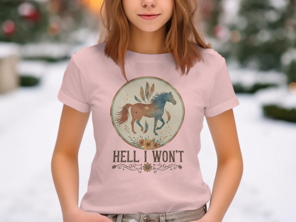 Rainbow unicorn shirt, Hell I Won't graphic tee, Motivational horse design, Inspirational t-shirt, Colorful horse print top