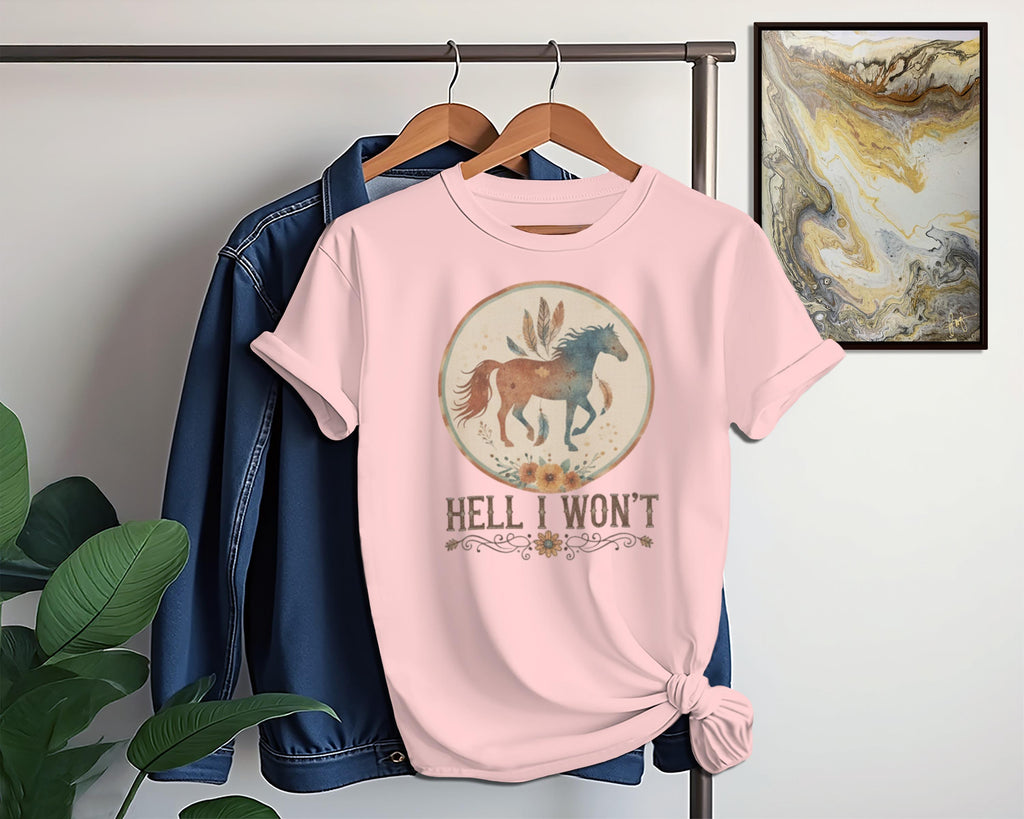 Vintage Pegasus Graphic Tee, Mythical Horse T-Shirt, Retro Fantasy Apparel, Unisex Casual Top, Hell I Won't Slogan Shirt