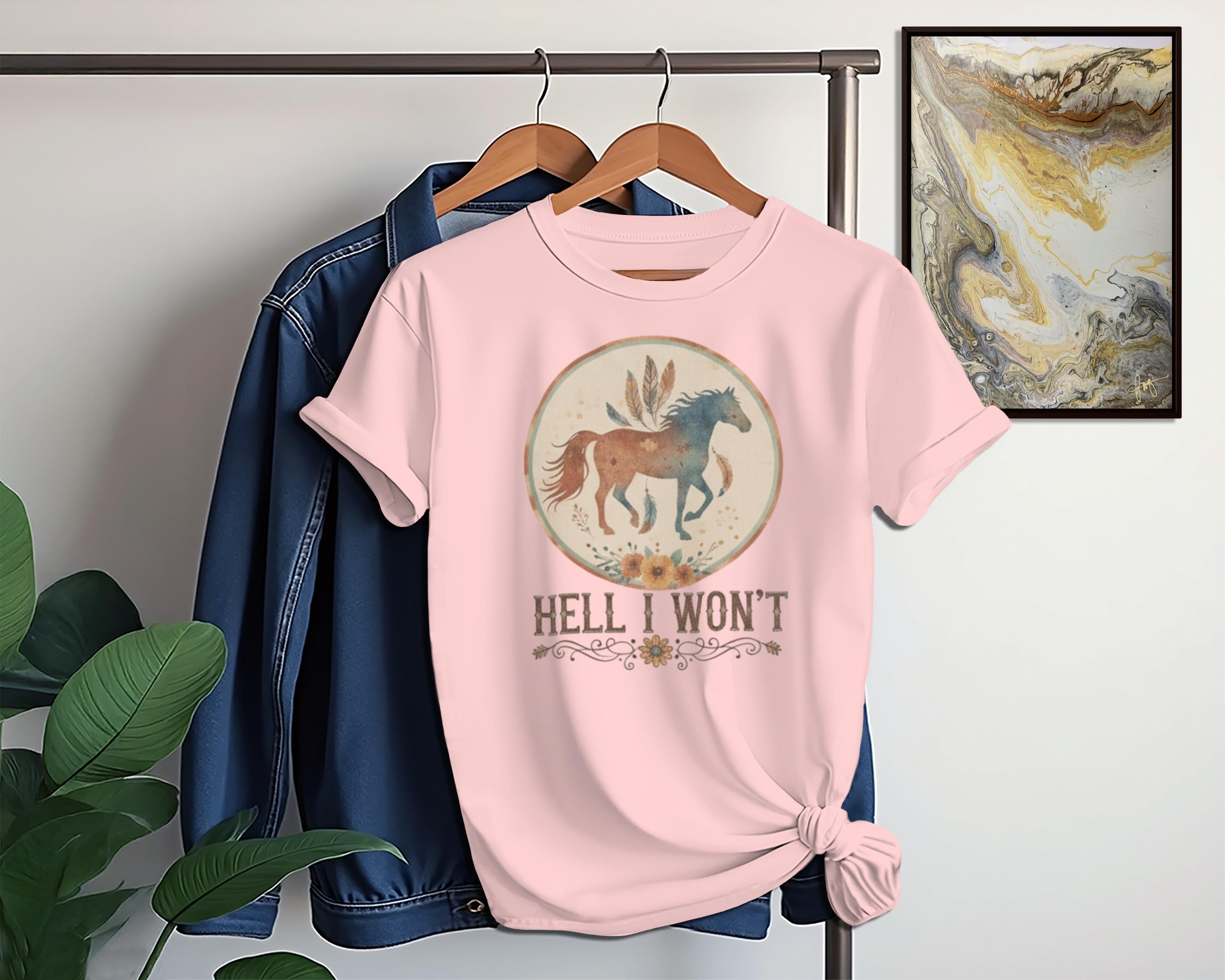 Vintage Pegasus Graphic Tee, Mythical Horse T-Shirt, Retro Fantasy Apparel, Unisex Casual Top, Hell I Won't Slogan Shirt