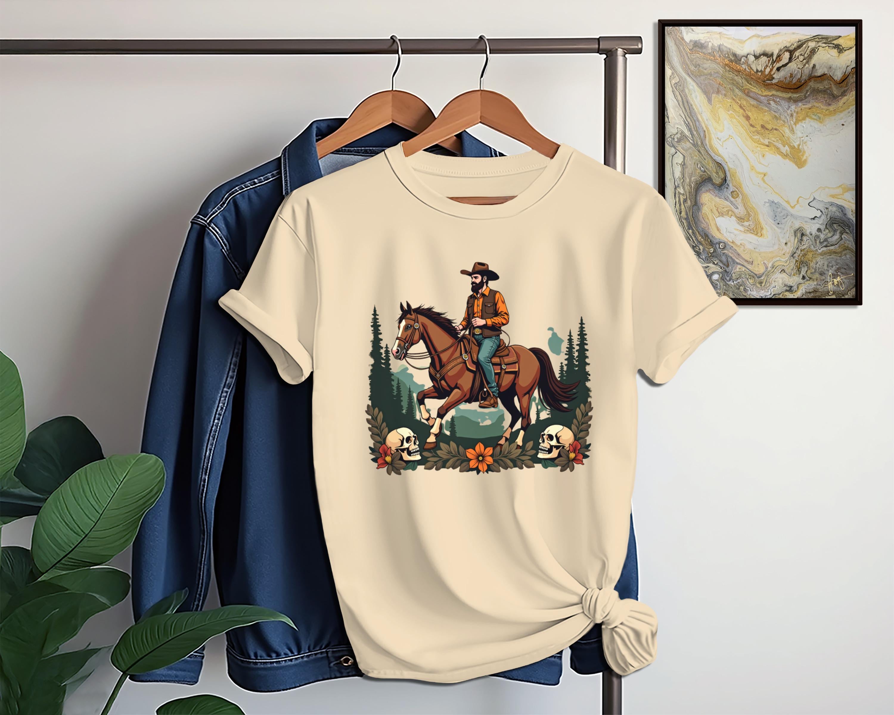 Cowboy Horse Rider Graphic Tee, Western Themed Shirt, Retro Cowboy T-Shirt, Country Style Outfit, Vintage Western Apparel
