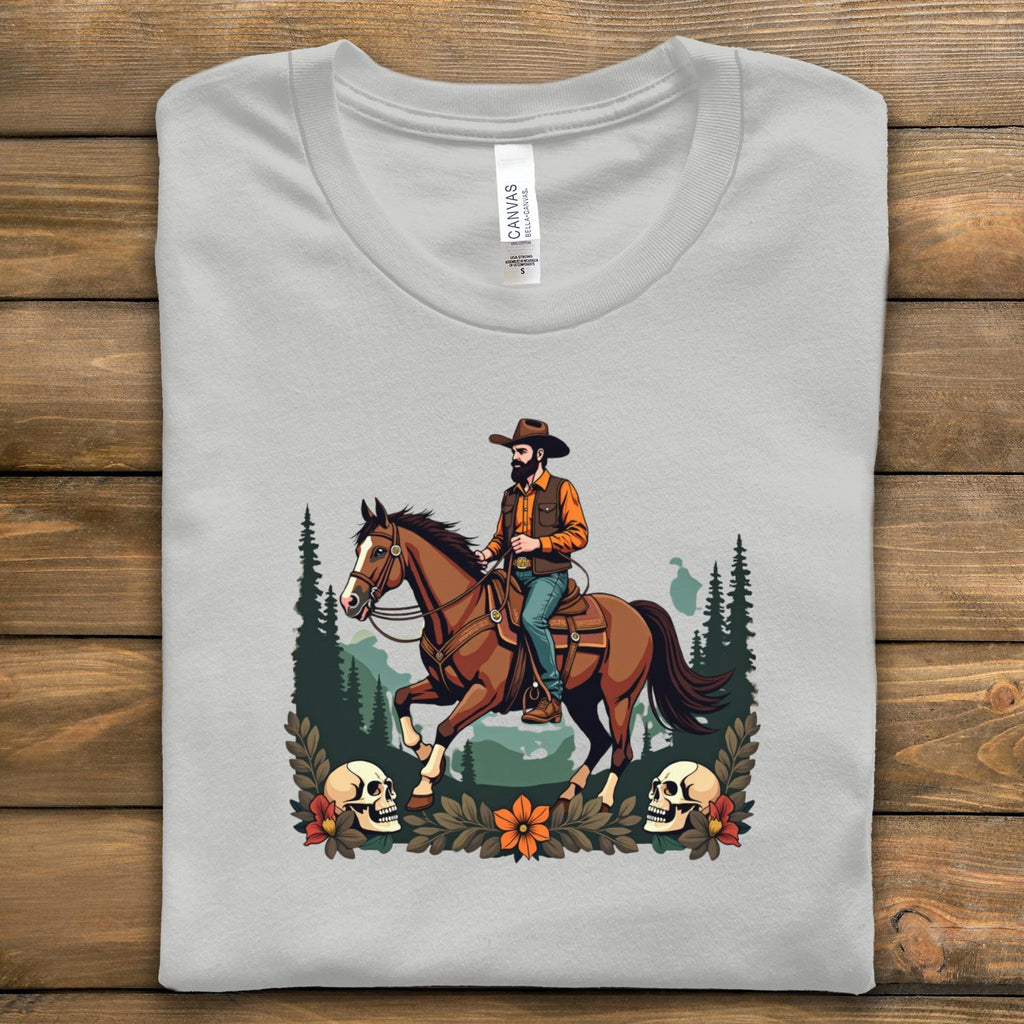 Vintage Cowboy Riding Horse Graphic Tee, Unisex Western T-Shirt, Retro Country Style Shirt, Casual Everyday Wear Fashion
