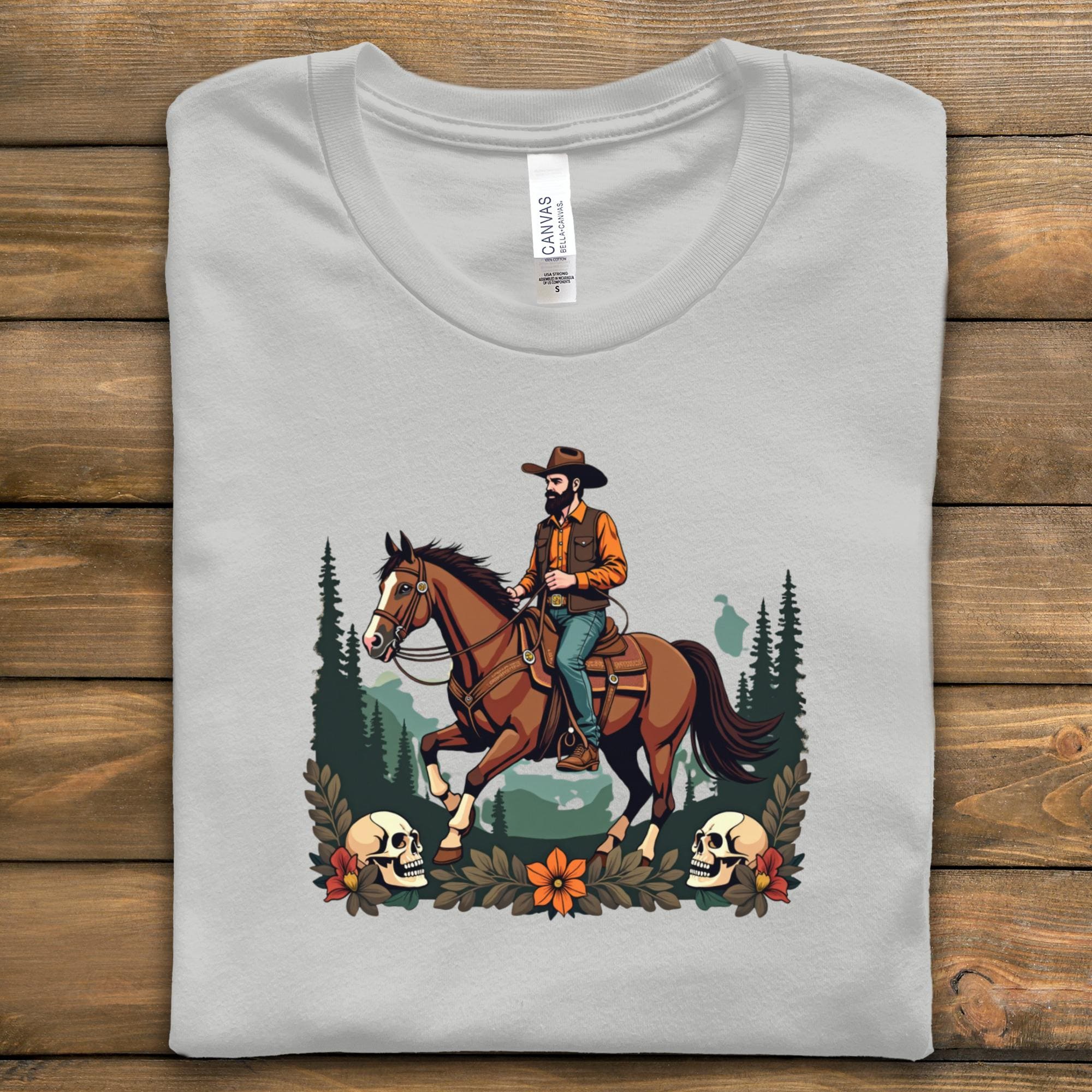 Vintage Cowboy Riding Horse Graphic Tee, Unisex Western T-Shirt, Retro Country Style Shirt, Casual Everyday Wear Fashion