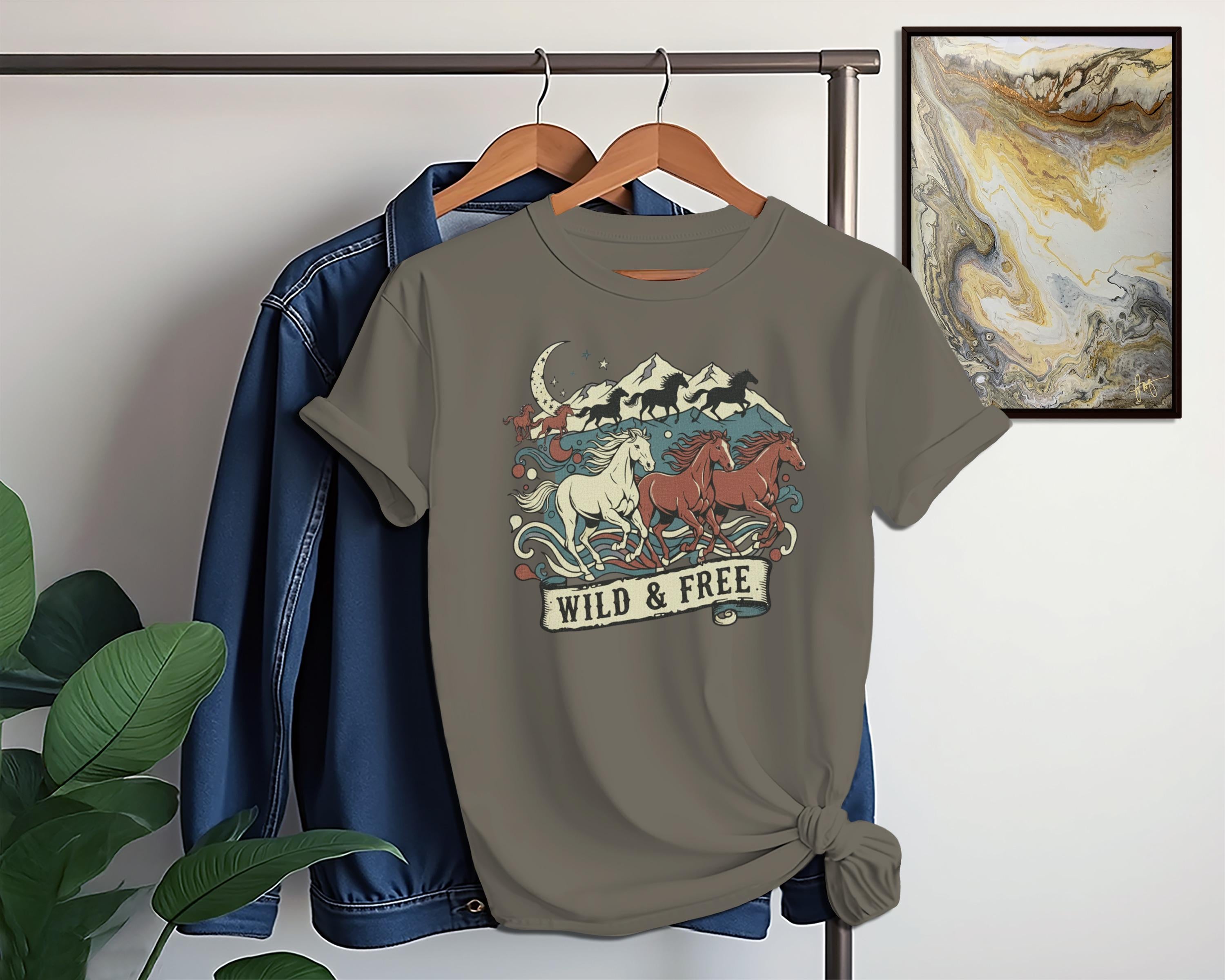 Wild and Free Horse Lover Shirt, Vintage Western Graphic Tee, Retro Cowboy T-shirt, Country Life Fashion Apparel, Gift for Her