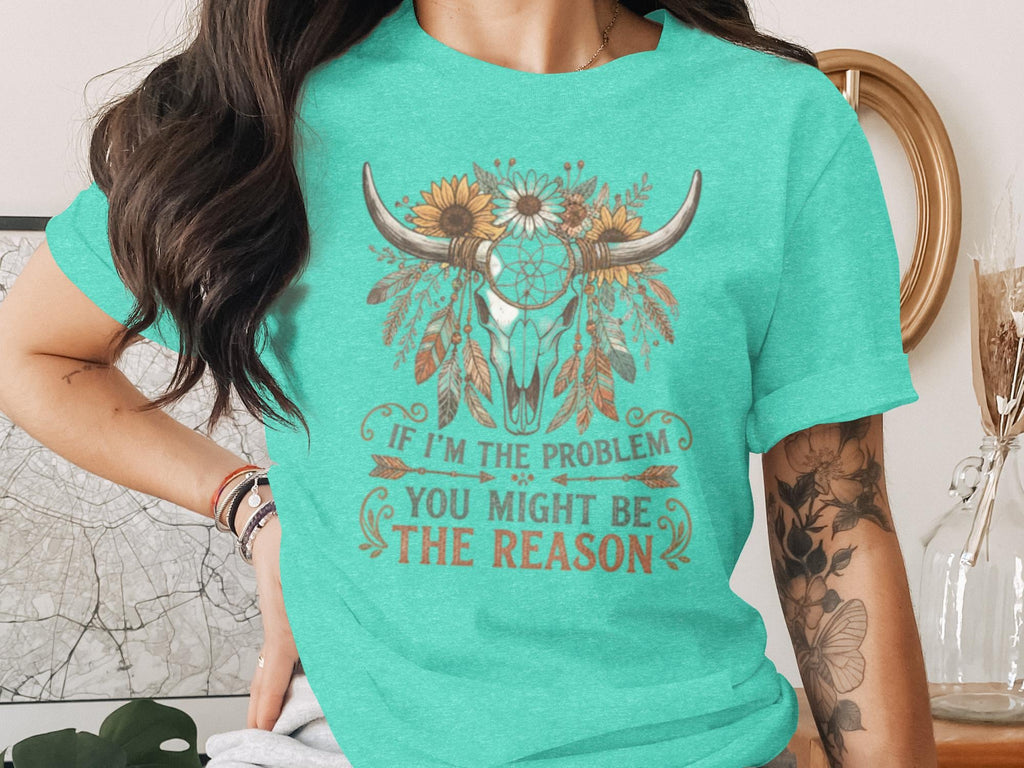 Native American Inspired Cow Skull Shirt, Western Boho Graphic Tee, Southwestern Floral Bull Head Shirt, Unique Gift for Her