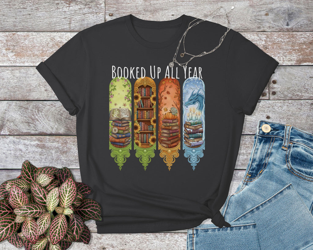 Booked Up All Year t-shirt, Book Lover Shirt, Reading Tee, Library Books Tee, Bibliophile Gift, Cute Book Tee, Literature Art