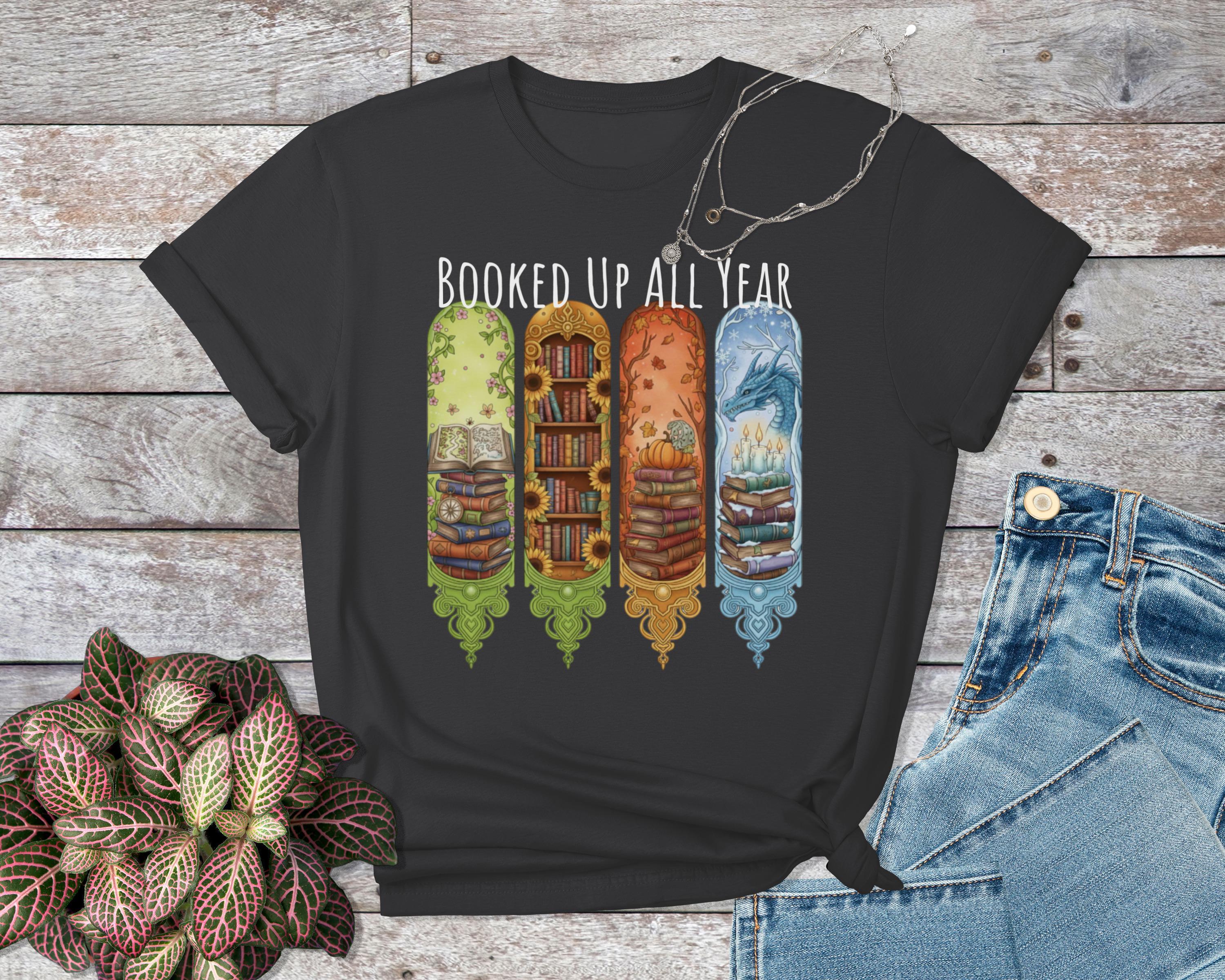 Booked Up All Year t-shirt, Book Lover Shirt, Reading Tee, Library Books Tee, Bibliophile Gift, Cute Book Tee, Literature Art