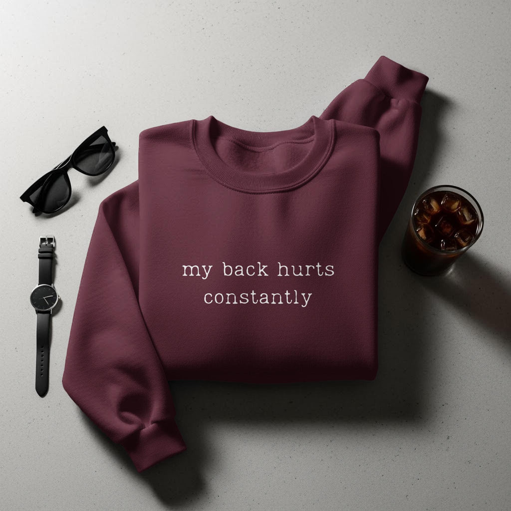 Funny sweatshirt, humorous sweater, sarcastic pullover, my back hurts constantly, casual top, gift for friends
