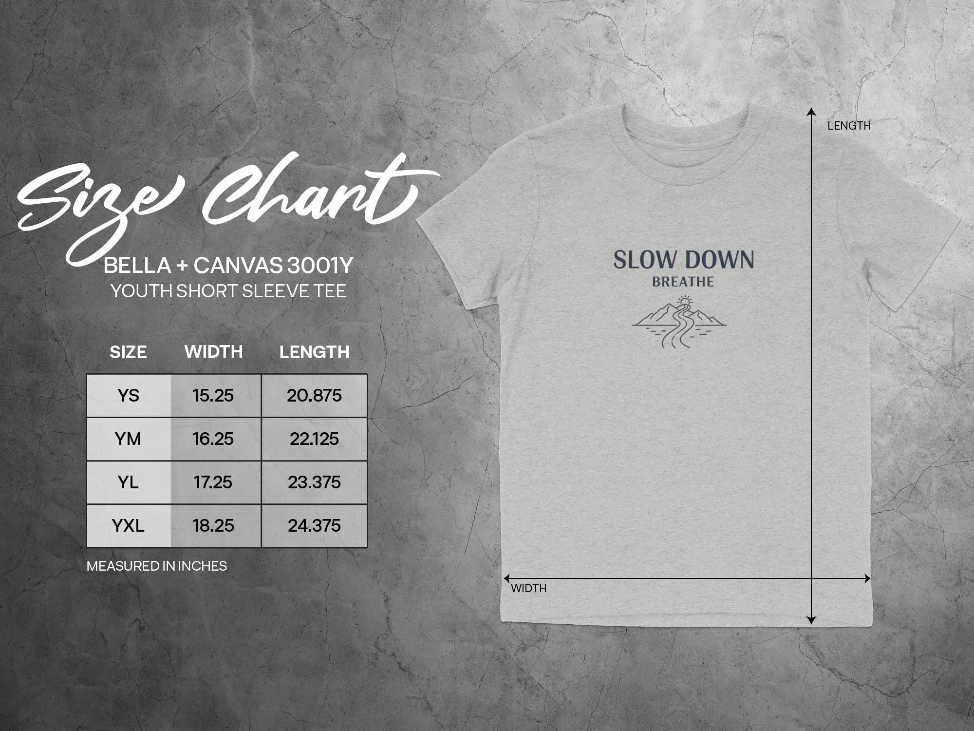 Slow Down Breathe T-Shirt, Youth Short Sleeve Tee, Motivational Graphic Tee for Kids, Cool Graphic Printed Shirt, Soft Cotton Tee