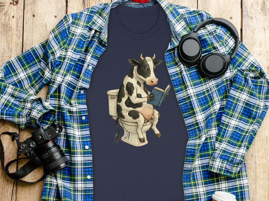 Funny Cow Reading Book Shirt, Cute Animal Novelty Tee, Farm Animal Lover Gift, Humorous Cow Graphic T-Shirt, Unique Cow Print Tshirt