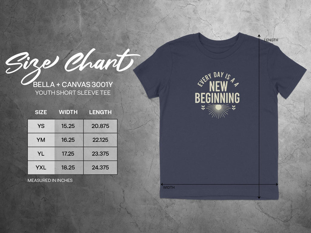 Inspirational Youth Short Sleeve T-Shirt, Motivational Quote Graphic Tee, Everyday is a New Beginning Shirt, Positive Message Clothing