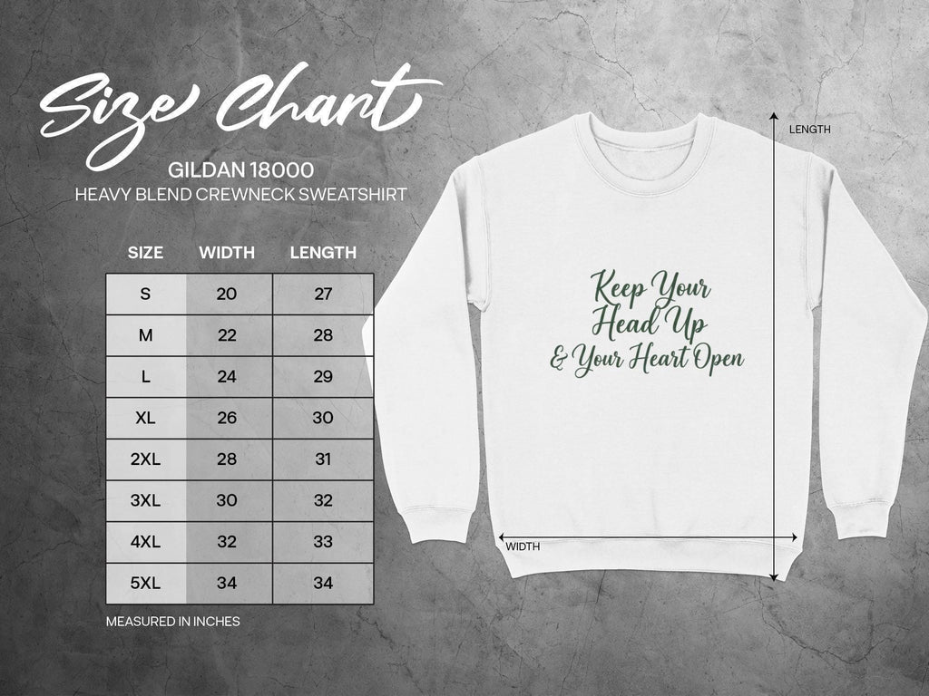 Motivational Crewneck Sweatshirt Keep Your Head Up Heart Open, Inspirational Pullover Hoodie, Positive Message Jumper