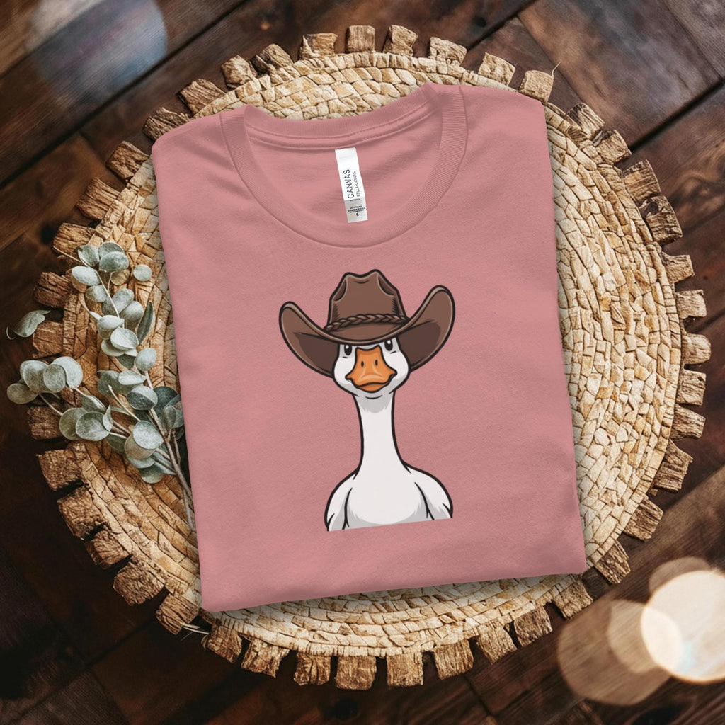 Funny Goose Wearing Cowboy Hat Shirt, Cute Cartoon Animal T-Shirt, Unique Graphic Tee, Farm Life Humor, Novelty Gift Idea