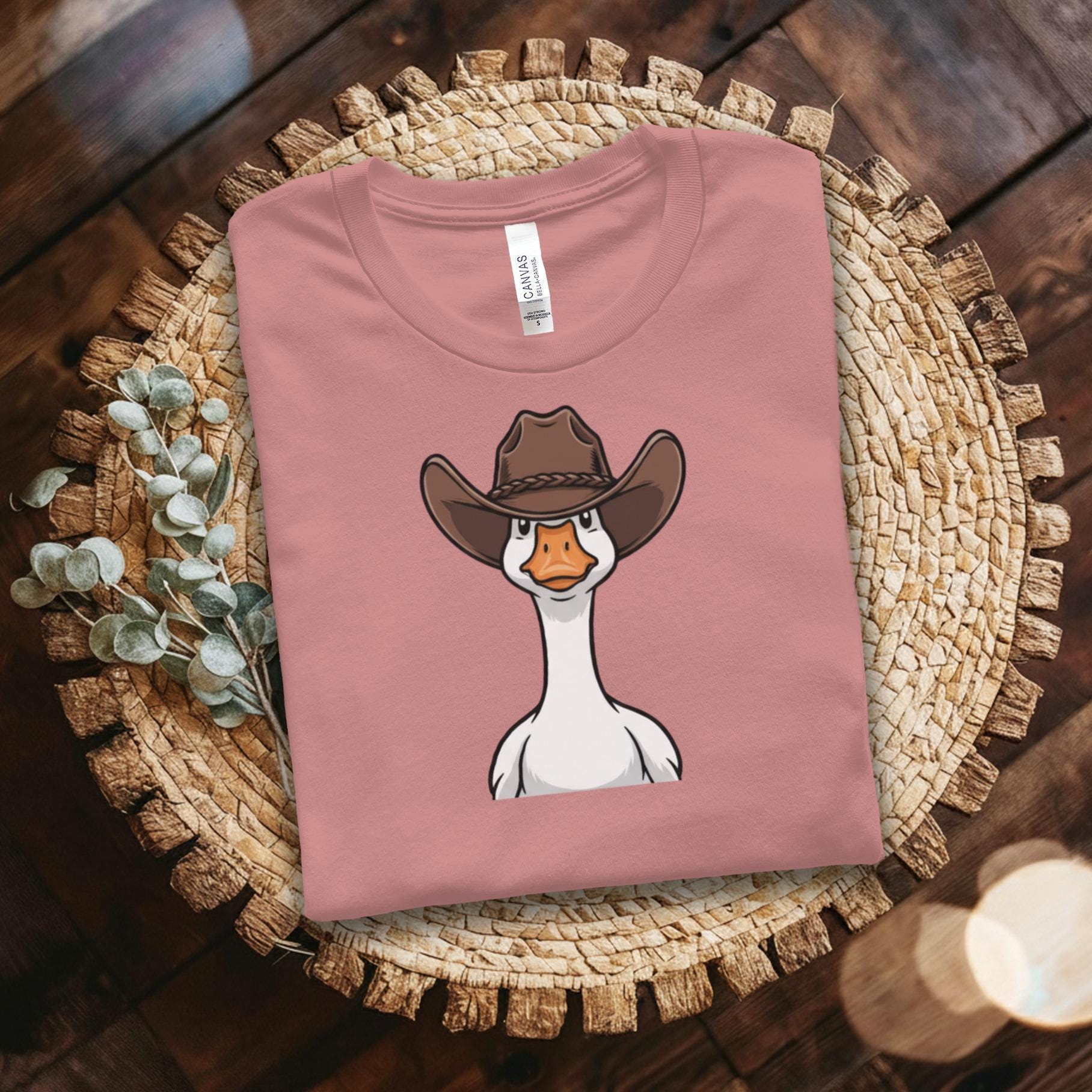 Funny Goose Wearing Cowboy Hat Shirt, Cute Cartoon Animal T-Shirt, Unique Graphic Tee, Farm Life Humor, Novelty Gift Idea