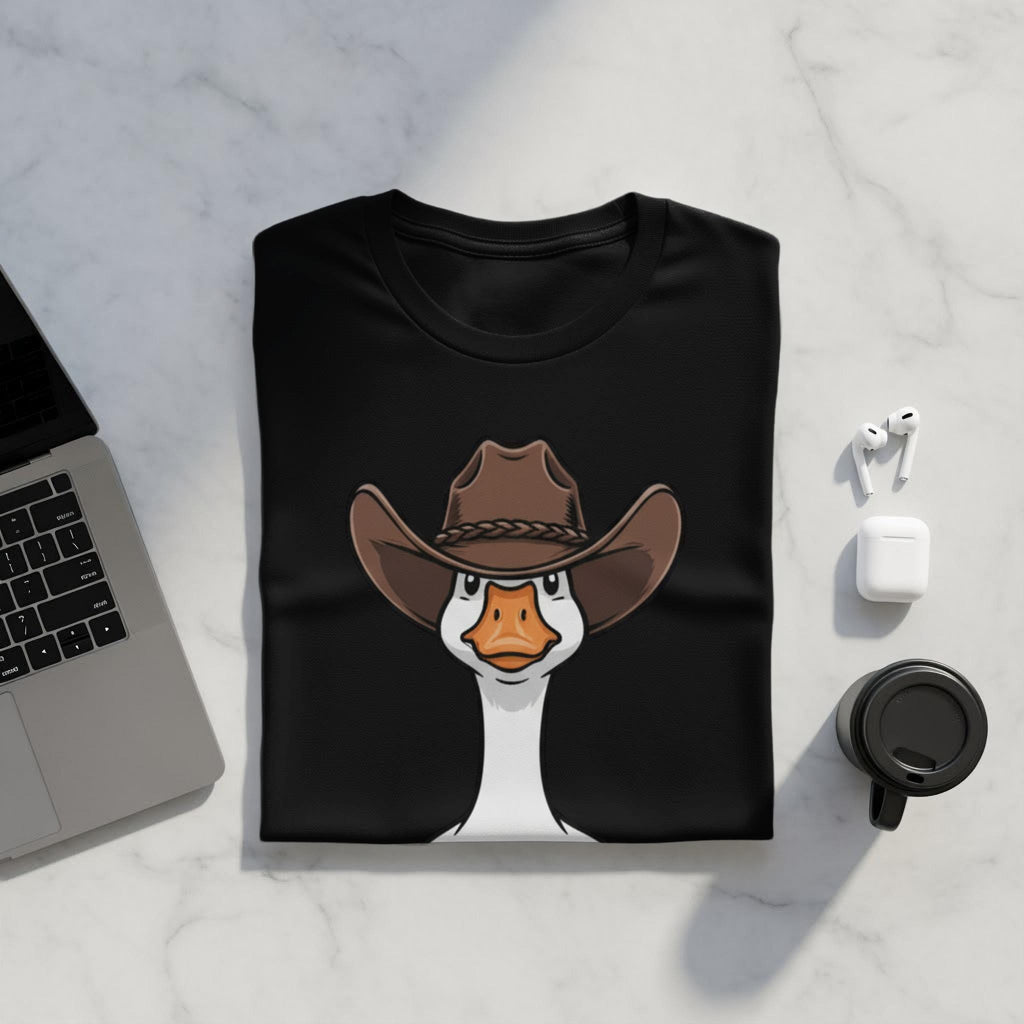 Funny Goose with Cowboy Hat Graphic Tee, Animal Lover Shirt, Cute Farm Animal T-shirt, Goose Lover Gift, Novelty Graphic T-shirt