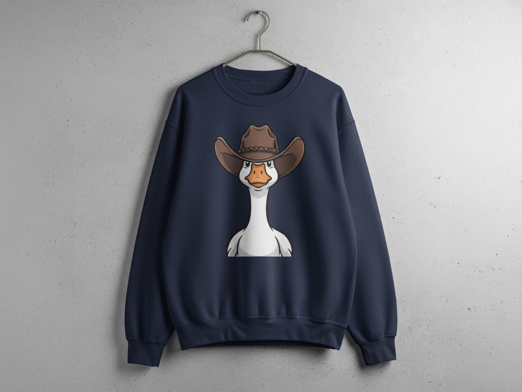 Funny Duck Graphic Sweatshirt, Cowboy Hat Duck Pullover, Cute Animal Hoodie, Quirky Goose Lover Gift, Unique Farm Animal Apparel