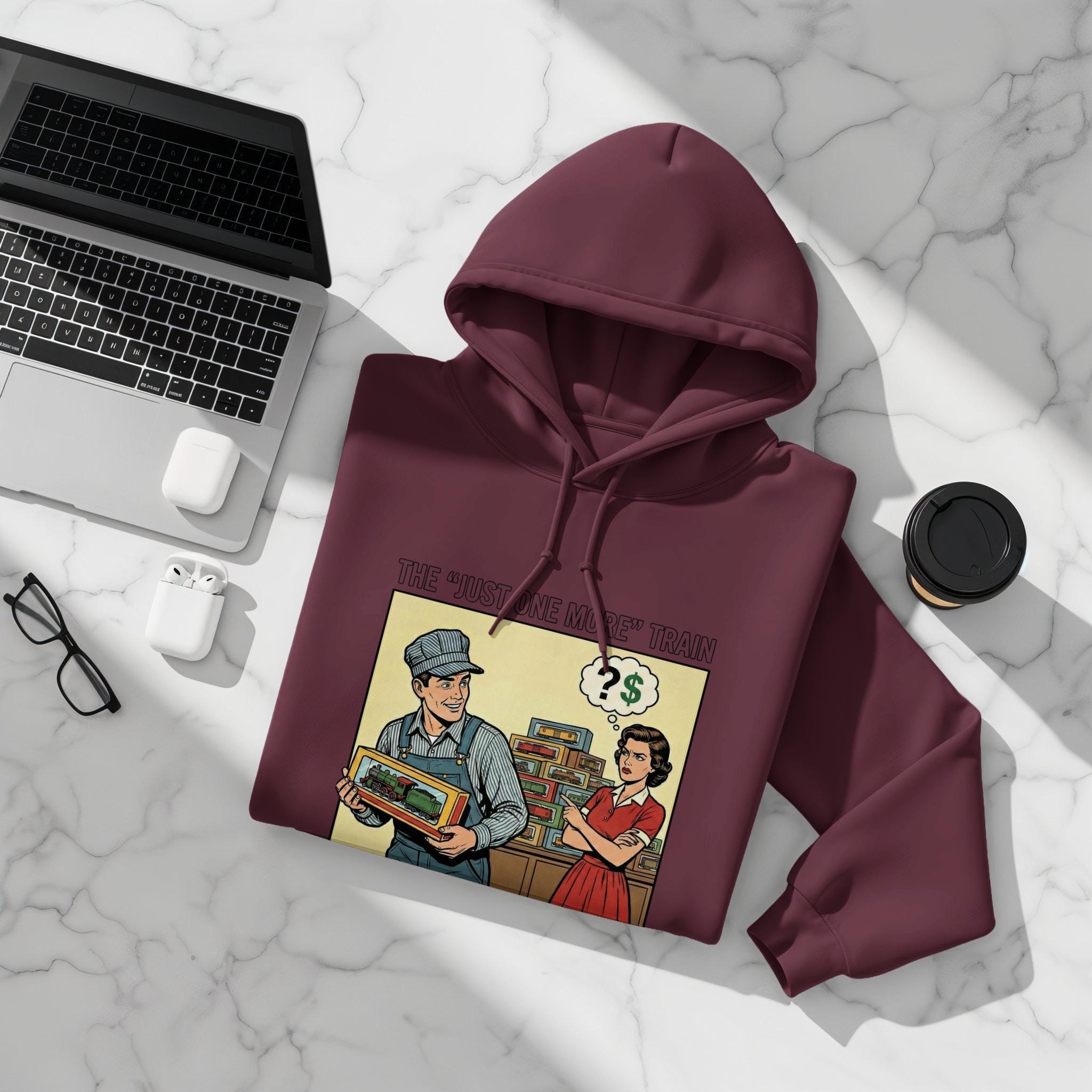 Retro Train Hoodie, Nostalgic Train Artwork, Unique Graphic Hoodie, Stylish Train Enthusiast Sweatshirt, Cool Gift for Train Lovers