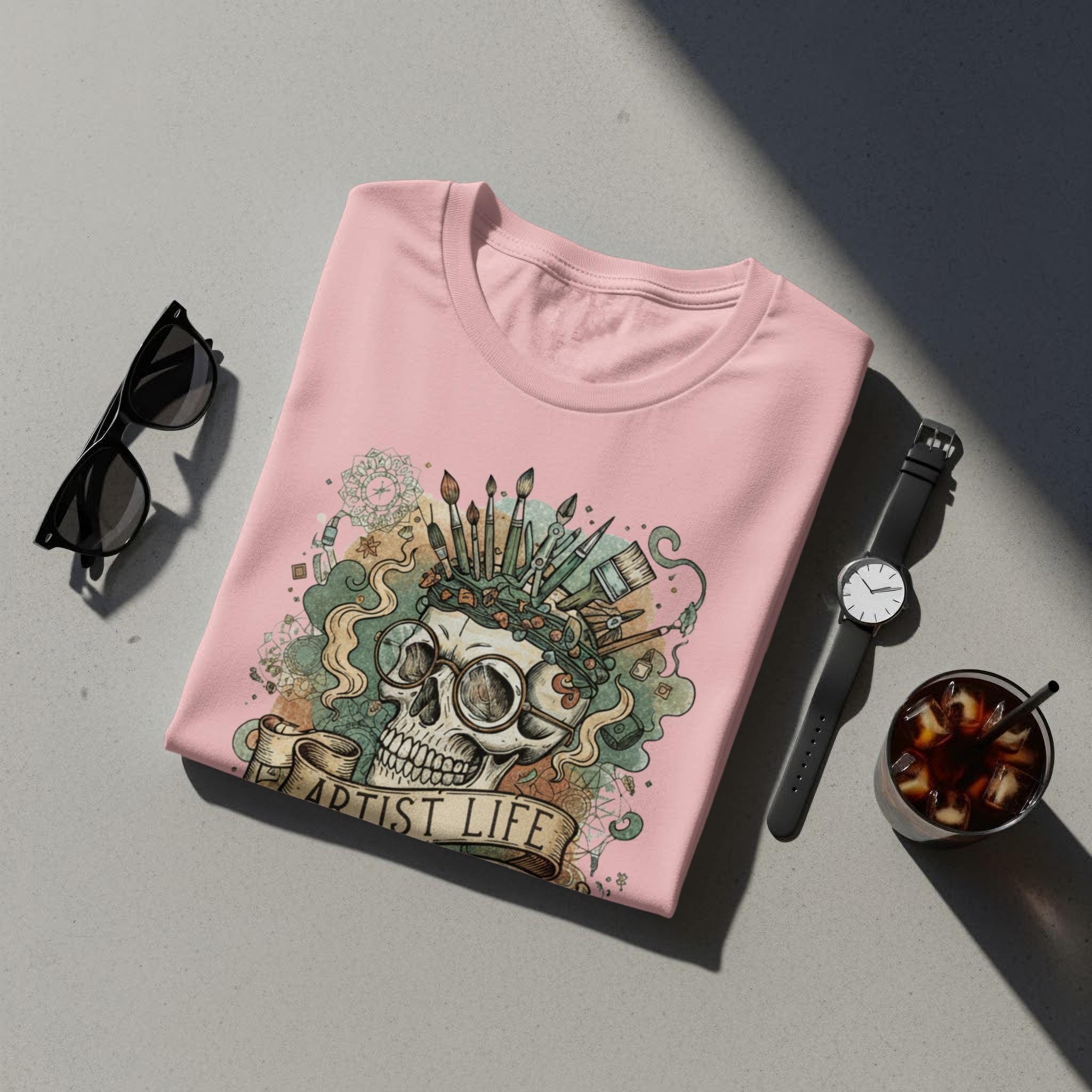 Skull Artist Life T-Shirt, Graphic Tee for Artists, Creative Skeleton Shirt, Artisan Drawing T-Shirt, Unique Artist Gift