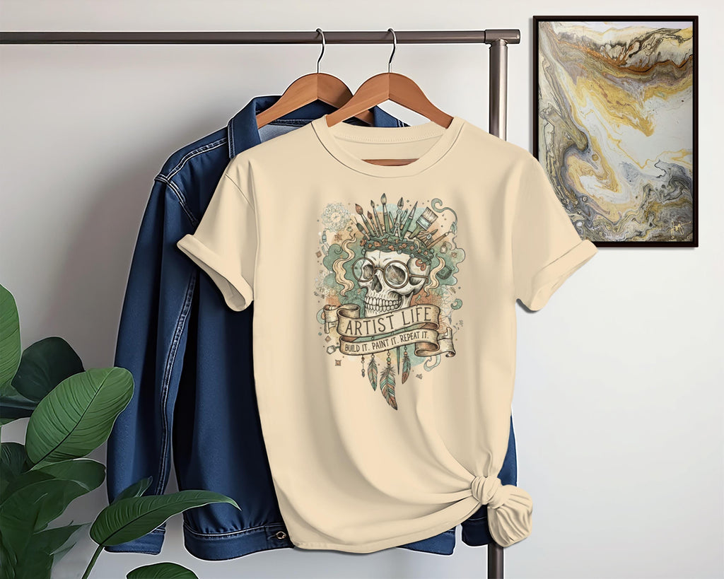 Artist Life Skull Graphic Tee, Unique Graphic T-Shirt, Creative Artist Shirt, Artistic Fashion, Trendy Art Lovers Gift