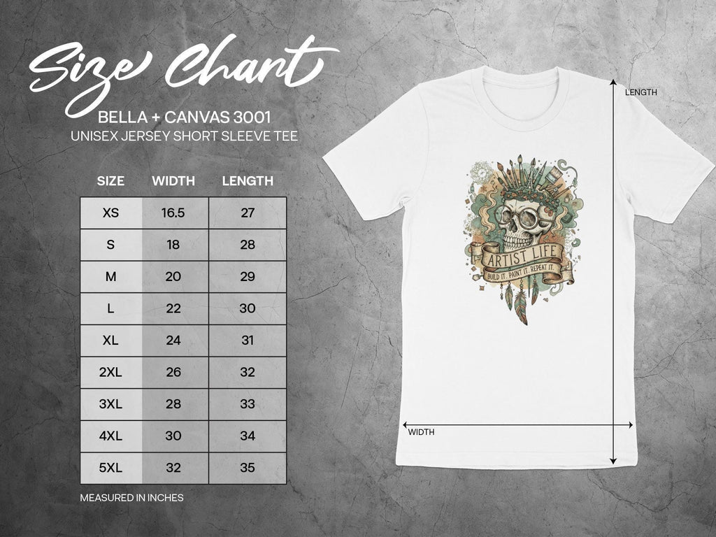 Artist Life T-Shirt, Day of the Dead Skull Tee, Unique Graphic Shirt, Mexican Art Inspired Clothing, Unisex Jersey Short Sleeve