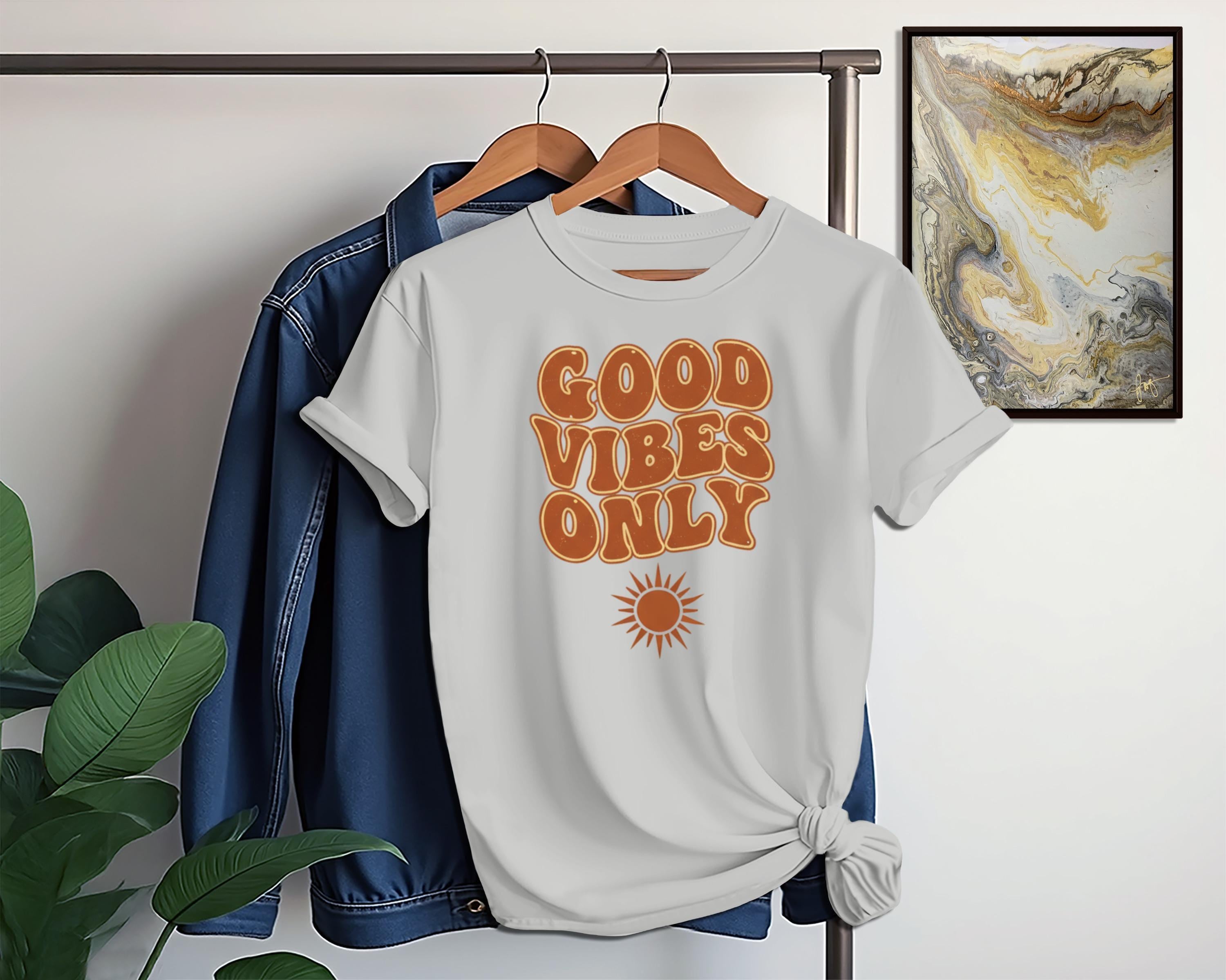 Good vibes only t-shirt, positive message tee, casual graphic shirt, cute slogan top, trendy casual wear, retro inspired tshirt