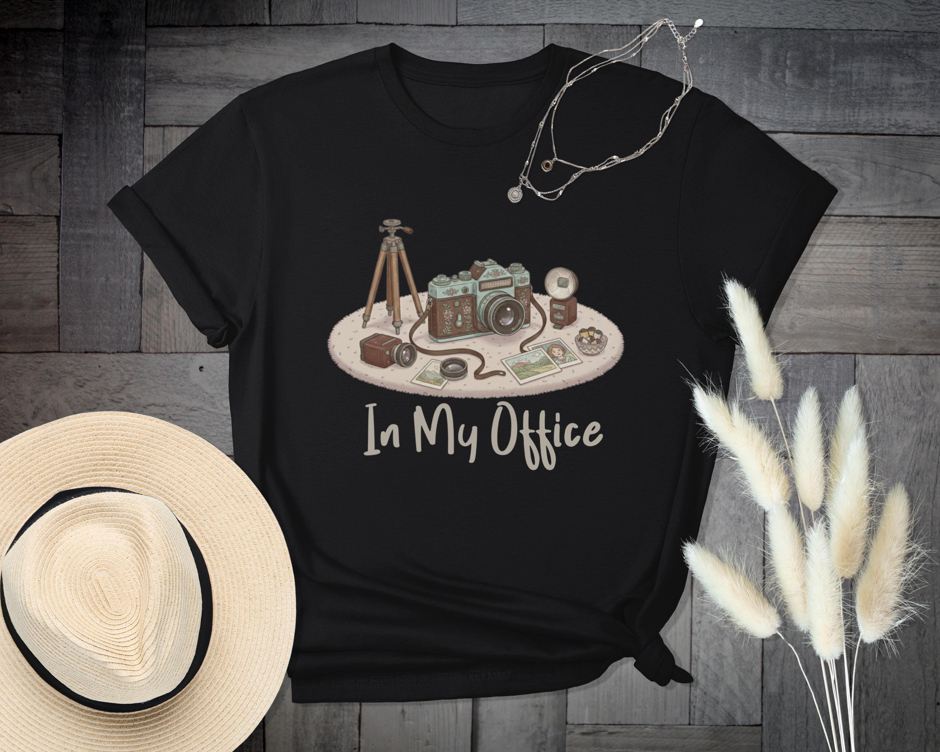 Retro Camera Graphic Tee, Vintage Office Theme Shirt, Perfect Gift for Photographers, Casual Graphic Tshirt, Unisex Graphic Top