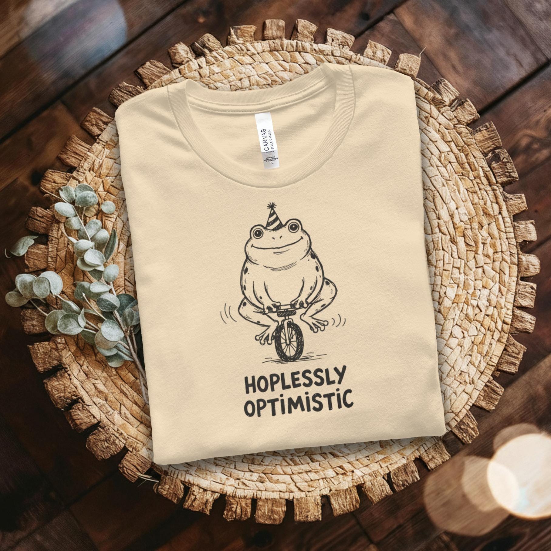 Funny frog shirt, Hopelessly Optimistic shirt, Cute frog design tee, Unicycle frog shirt, Animal lover gift, Vintage style graphic tee