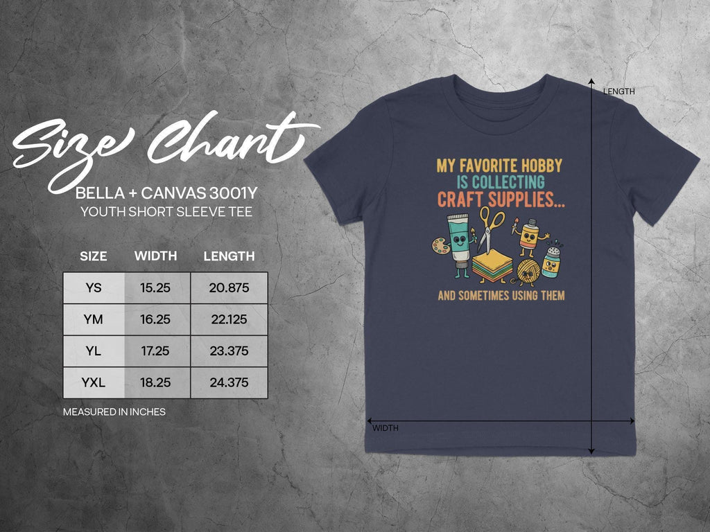 My Favorite Hobby Youth Short Sleeve Tee, Craft Supplies Shirt, Funny Kids Graphic T-Shirt, Boys And Girls Crafting Top